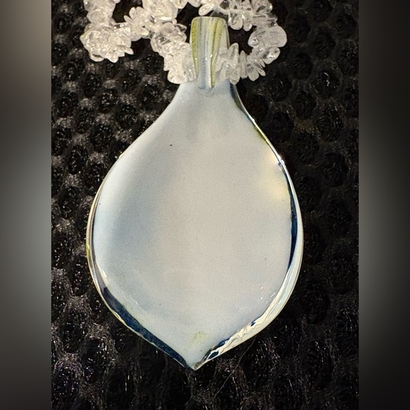 Delicate Floral Teardrop Glass Pendant Necklace with Vibrant Blue Flowers - Picture 3 of 12